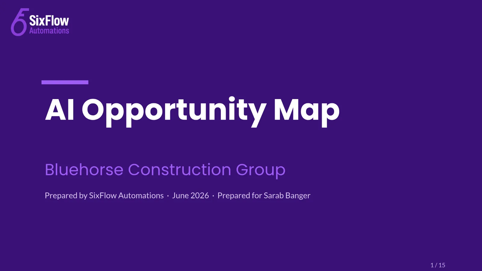 First slide of the Bluehorse Construction Group audit deck