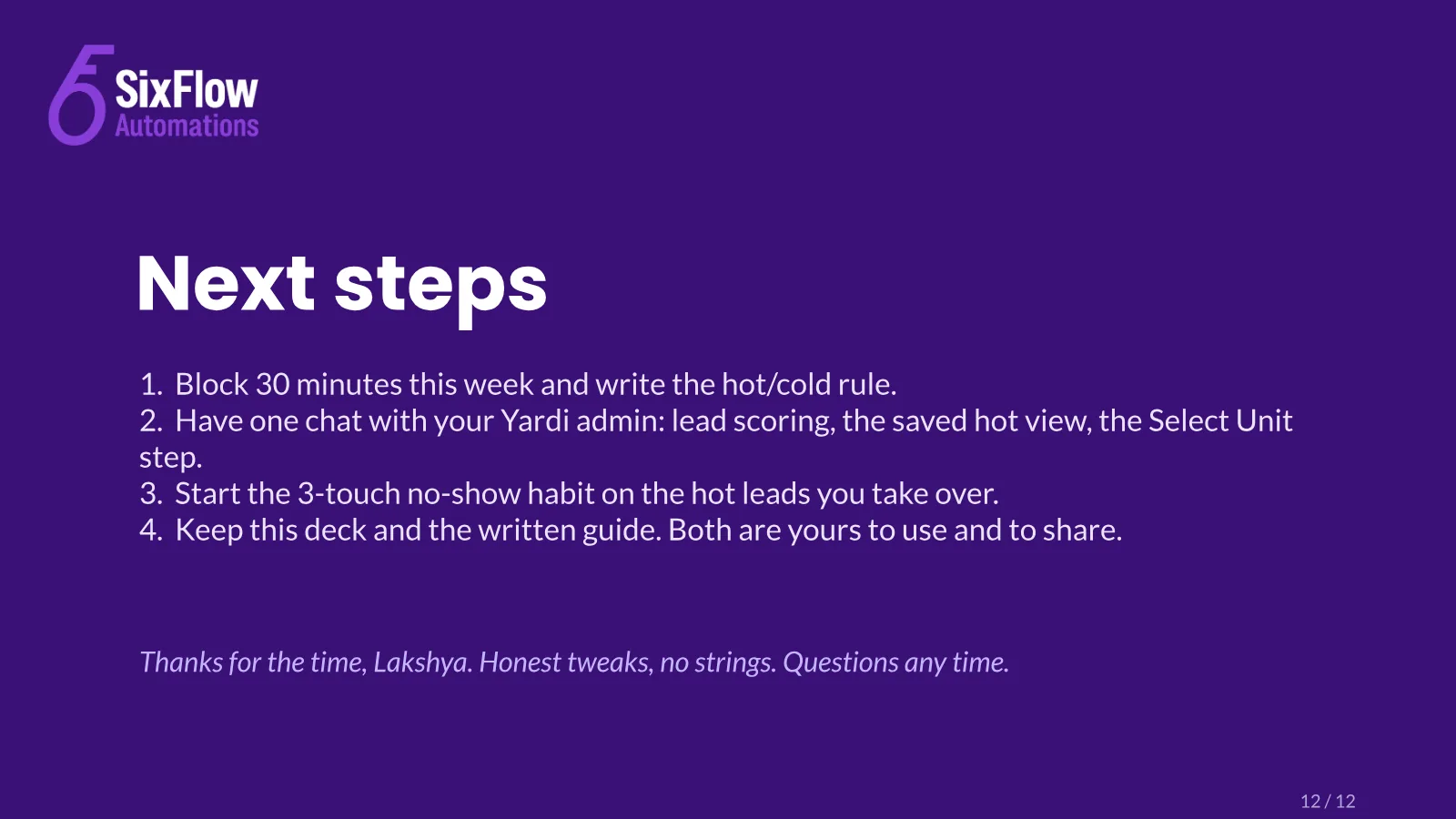 An honest audit for a team that was already ahead, slide 12 of 12