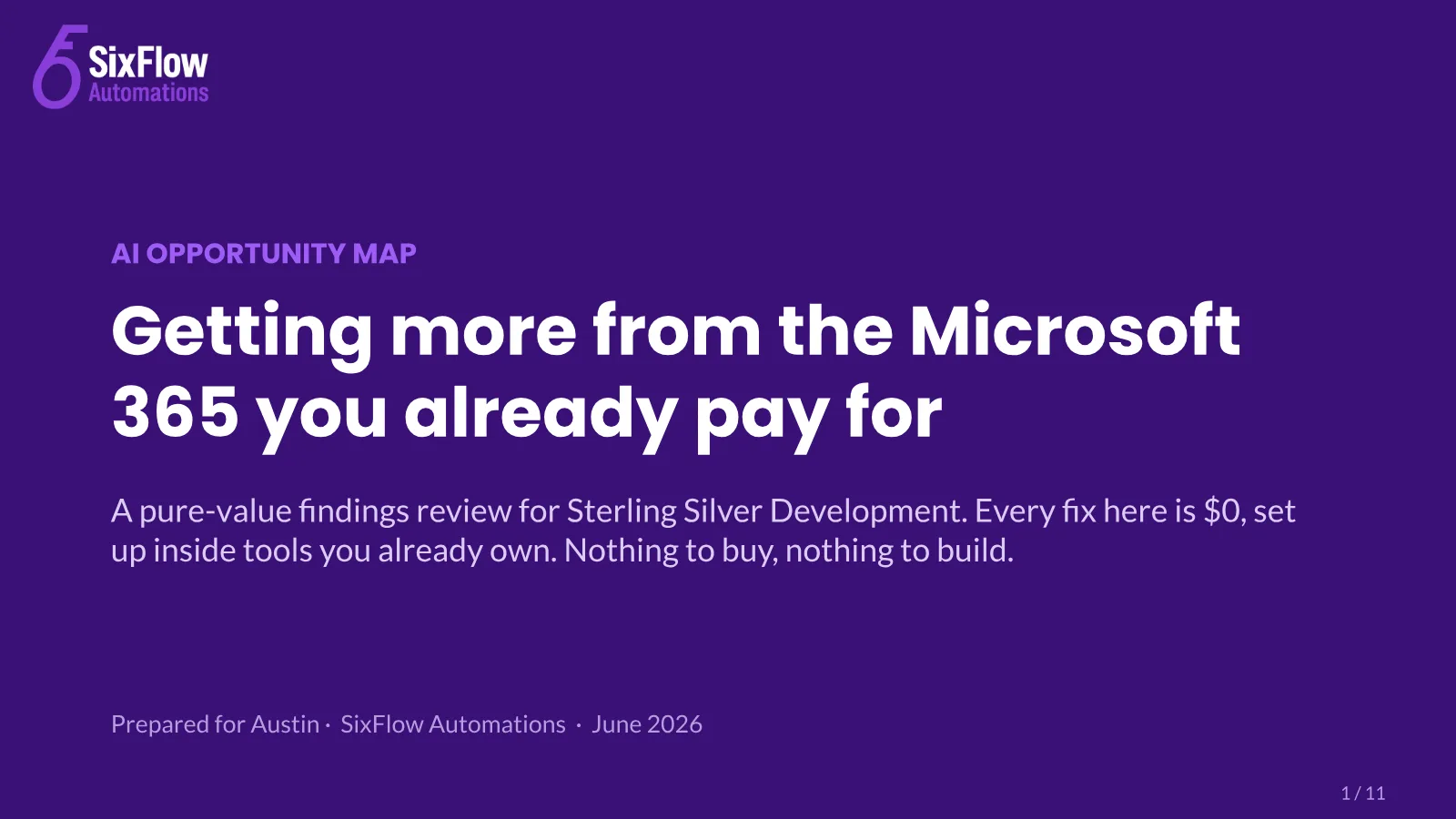 First slide of the Sterling Silver Development audit deck