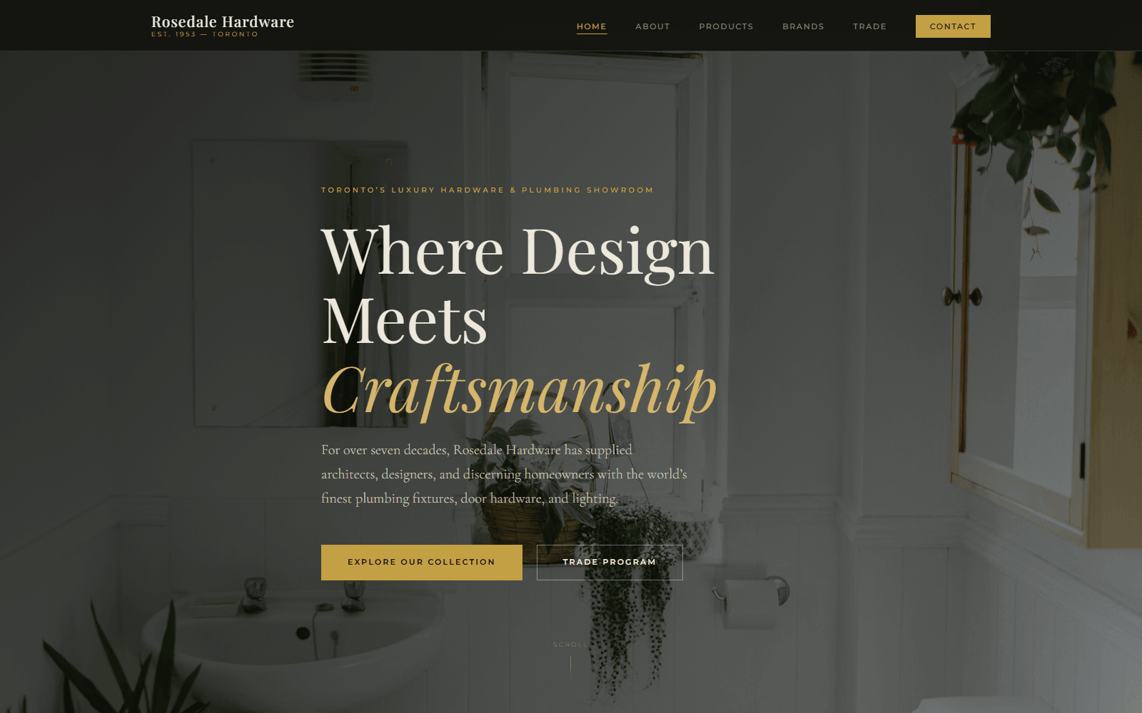The Rosedale Hardware concept site hero: Where Design Meets Craftsmanship